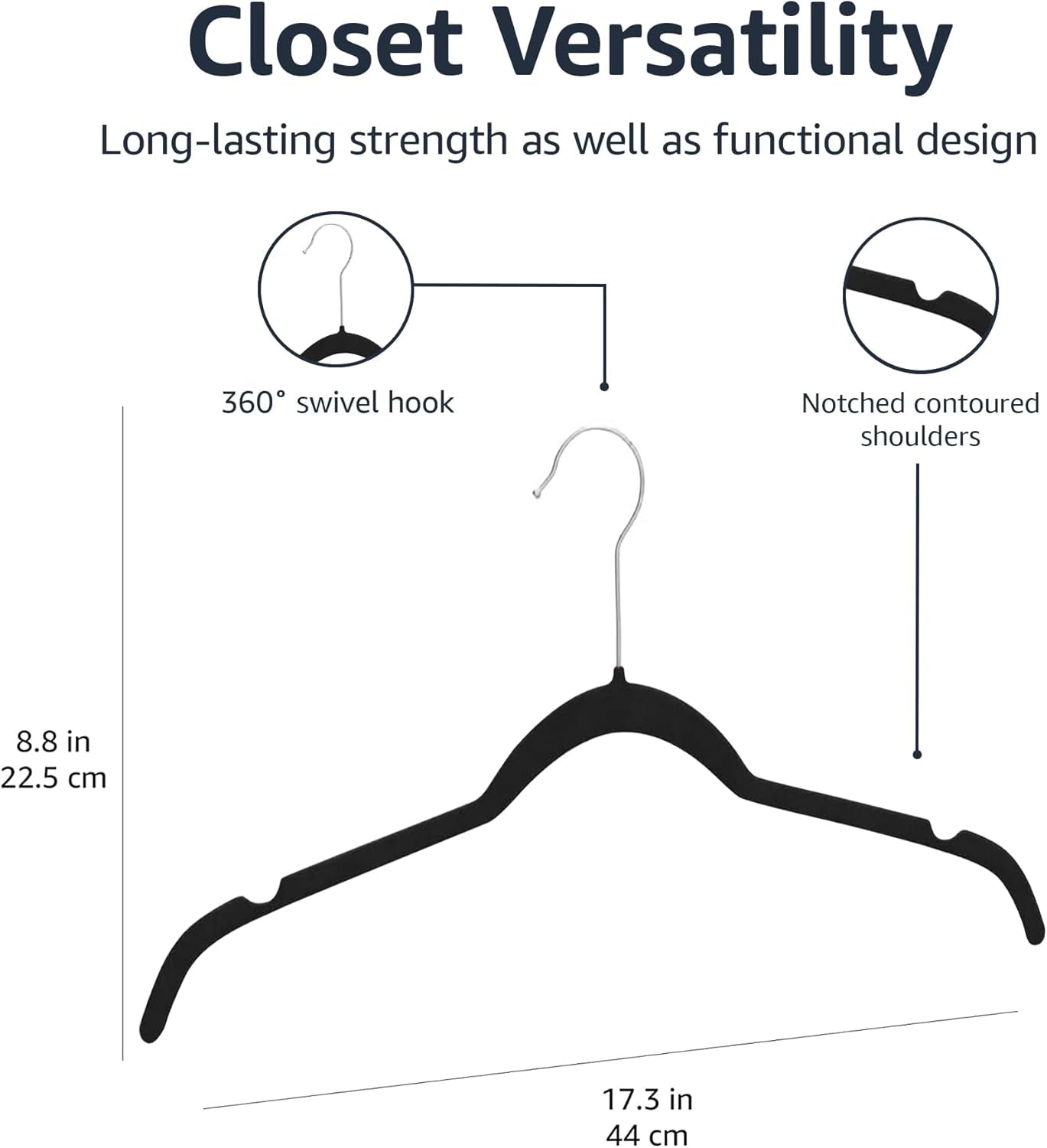 Slim, Velvet, Non-Slip Shirt Clothes Hangers, Pack of 30, Black