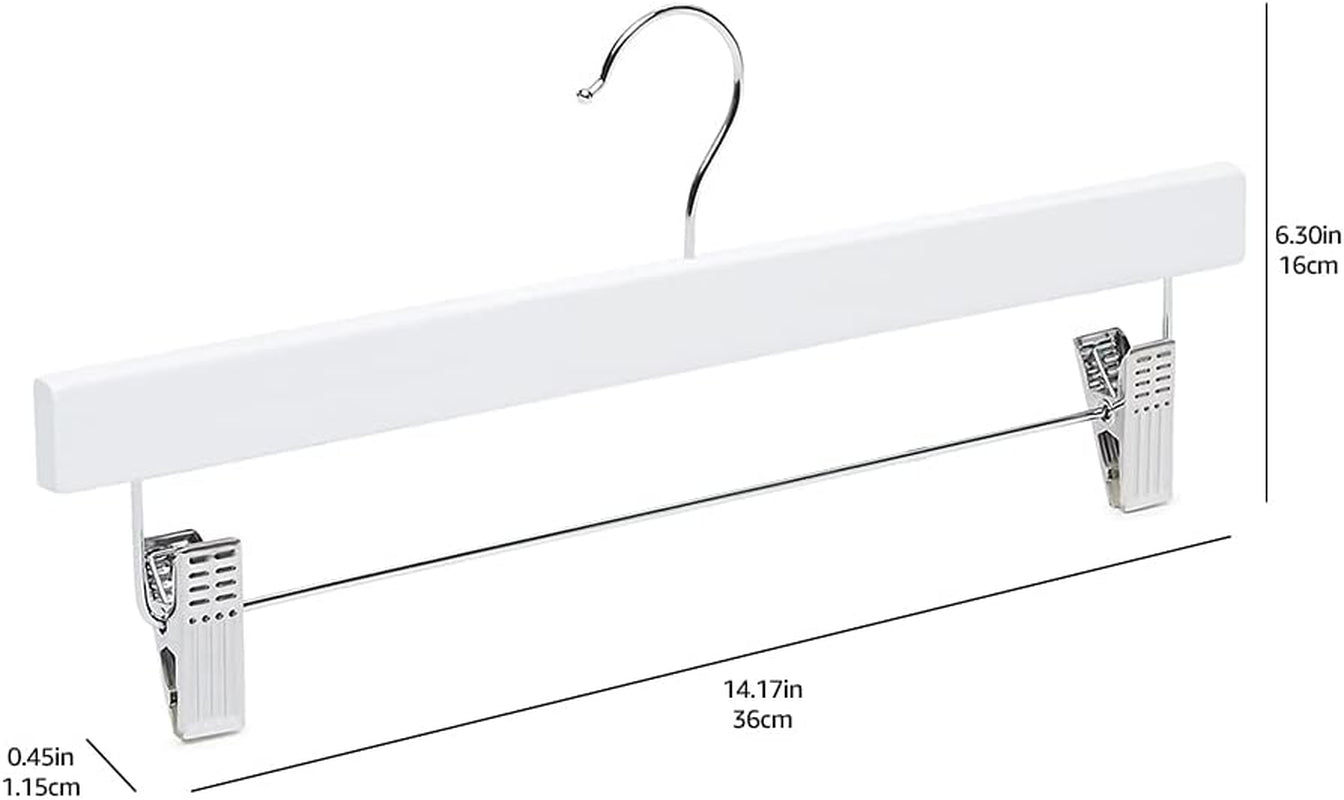 Durable Wooden Pants and Skirt Hangers with Clips - White, 10-Pack