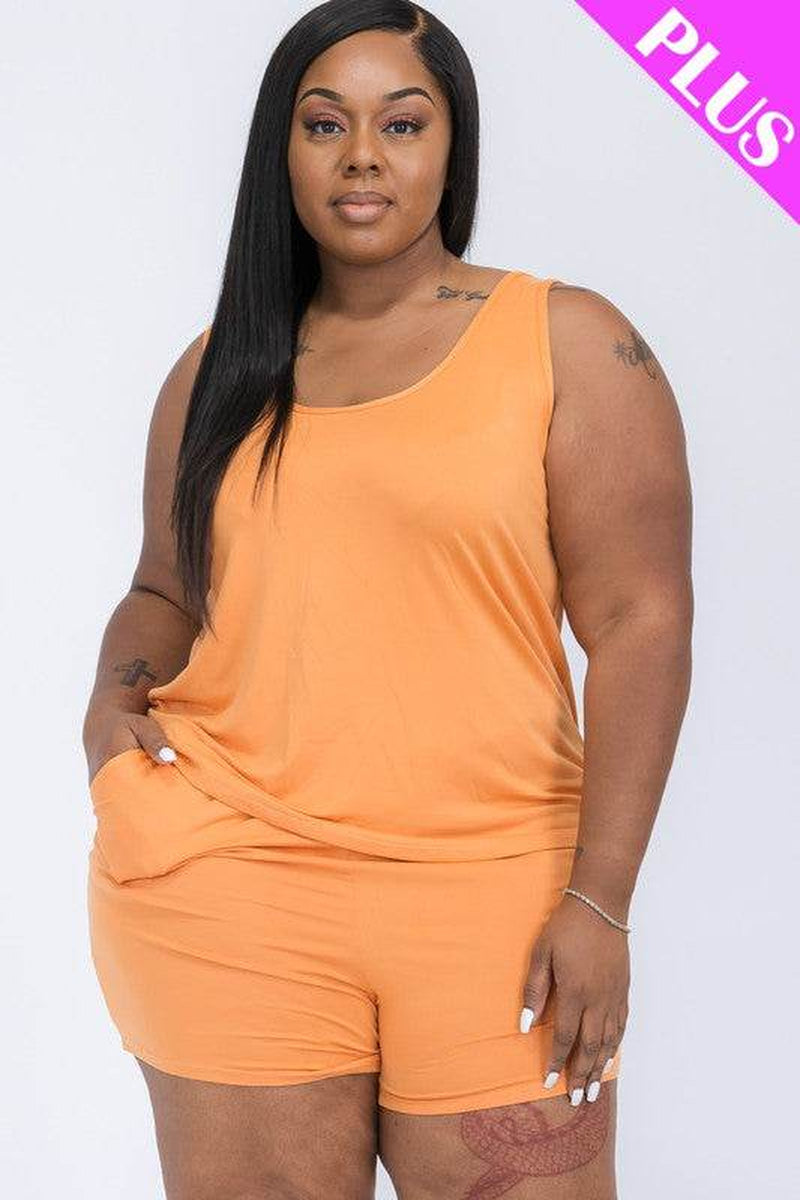 Plus Solid Comfy Tank Top & Shorts Set