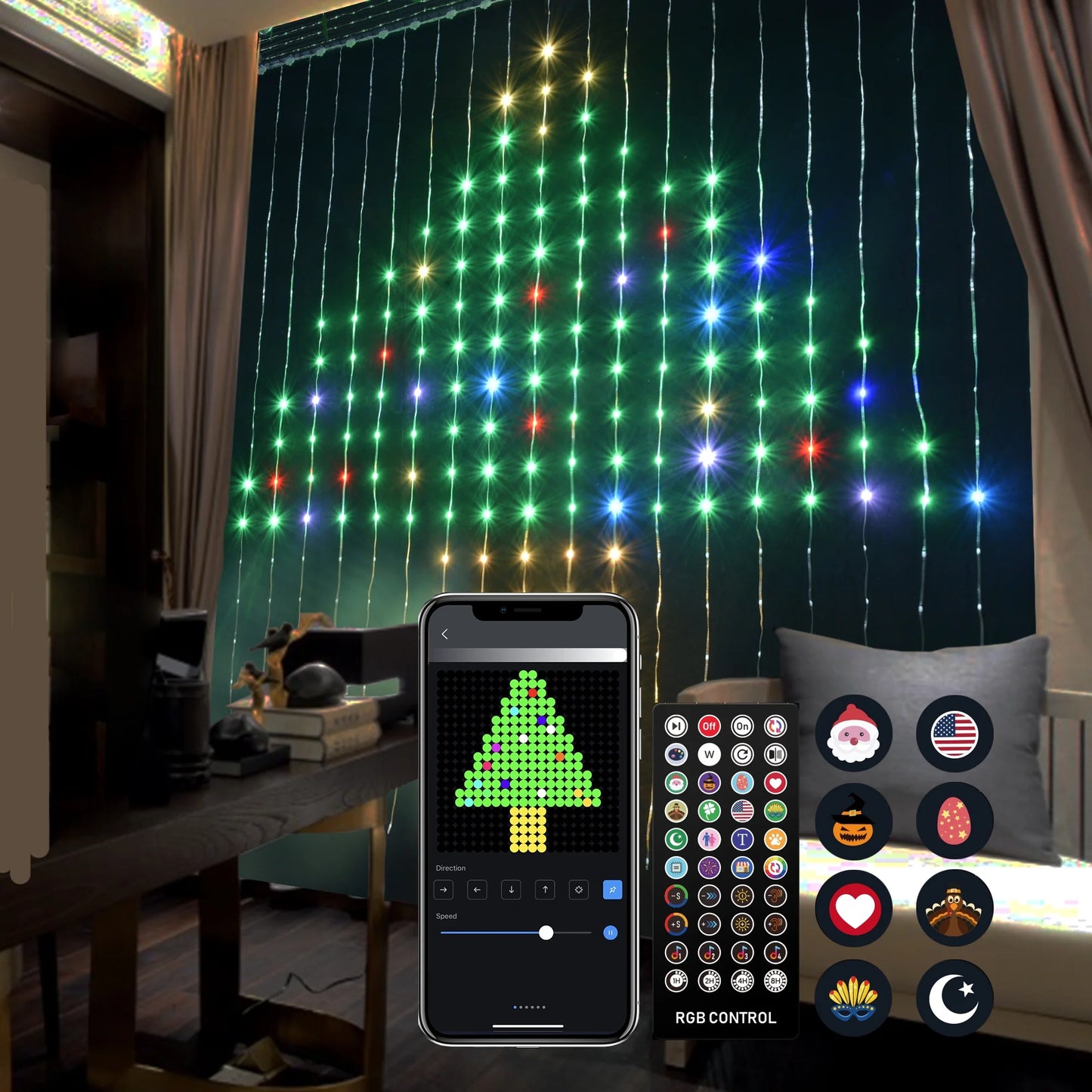 Christmas Curtain Lights, Smart Lights LED, 6.6 X 6.6Ft, 400 RGBIC Leds,Color Changing Window Lights, Dynamic DIY Curtain String Lights for Bedroom Wall, Outdoor IP65 Waterproof