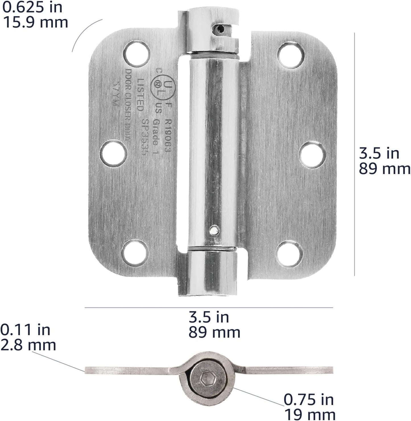 Self-Closing Door Hinge, 3.5 Inch X 3.5 Inch, 1 Piece, Satin Nickel