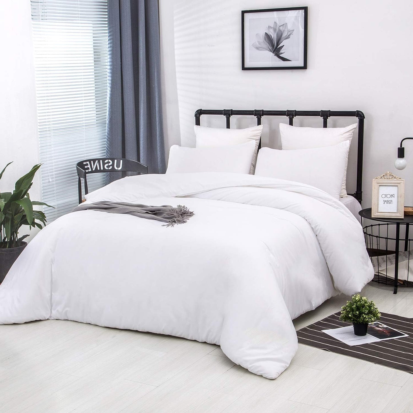 White Queen Size Comforter Sets 3Pcs White Bedding Comforter Sets All Season Soft Bed Comforter Sets Queen Comforter with 2 X Pillowcases