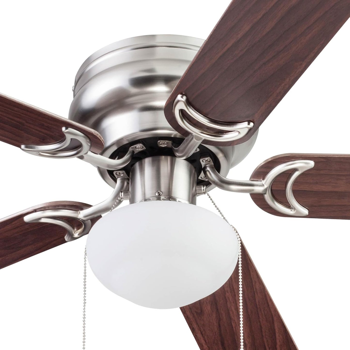 Alvina Traditional 44 Inch Ceiling Fan with Light, LED Flush Mount Ceiling Fan, Indoor Fan with 5 Blades, Gray Oak and Brown Walnut Blade Finish Options, Satin Nickel (51585-01)