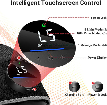 Red Light Therapy Knee Brace&Vibration Knee Massage for Pain Relief, 660Nm&850Nm Rechargeable near Infrared Light Therapy Device for Knee/Elbow/Shoulder Faster Recovery for Cordless Use