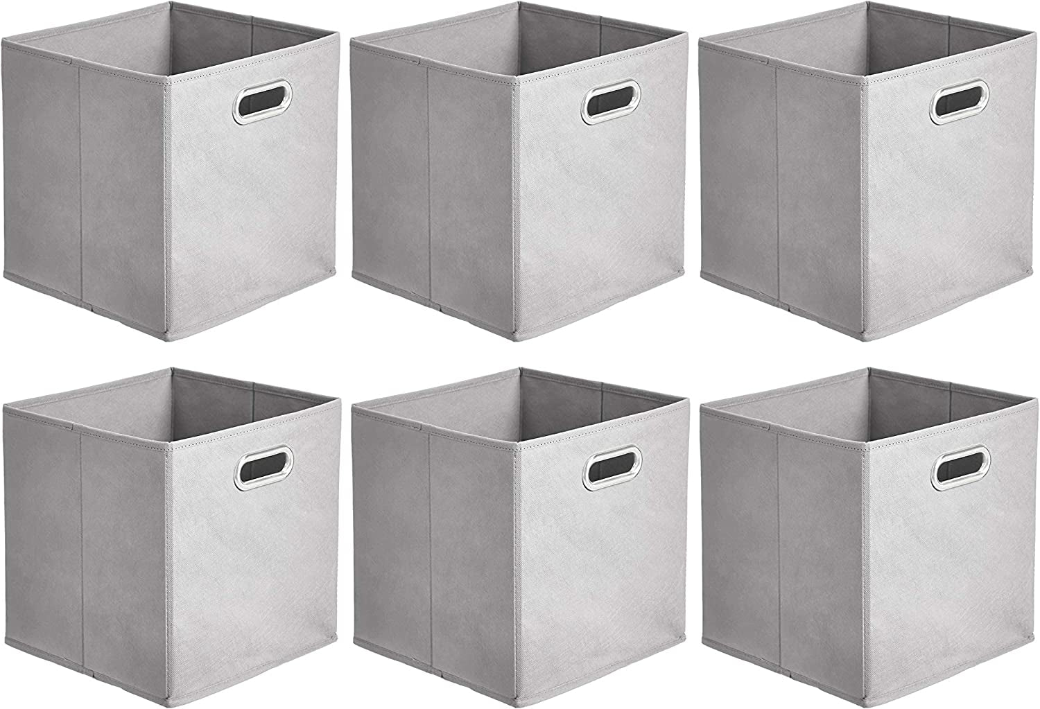 Collapsible Cube Storage Organizer Bins, 6-Pack, 10.5 X 10.5 X 11 Inches, Light Grey