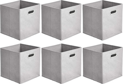 Collapsible Cube Storage Organizer Bins, 6-Pack, 10.5 X 10.5 X 11 Inches, Light Grey