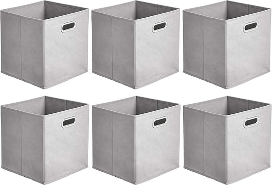 Collapsible Cube Storage Organizer Bins, 6-Pack, 10.5 X 10.5 X 11 Inches, Light Grey