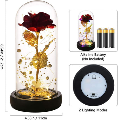 Galaxy Artificial Rose, Colorful Gold Foil Rose Enchanted Flower Rose, Beauty and the Beast Rose (24K Red Rose)