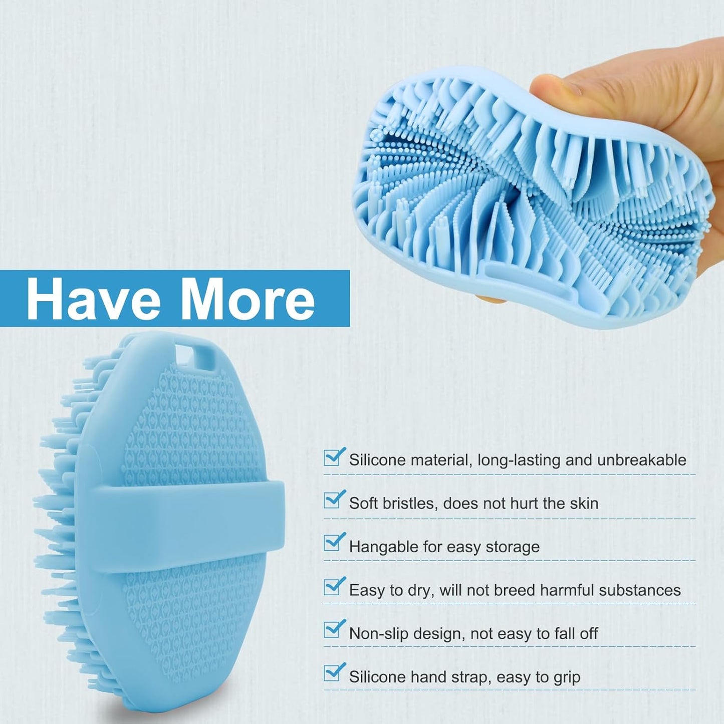 Silicone Body Scrubber, Body Wash Scrubber, Shower Scrubber for Body, Non-Slip Handle for Easy Cleaning, Travel Friendly (Blue)