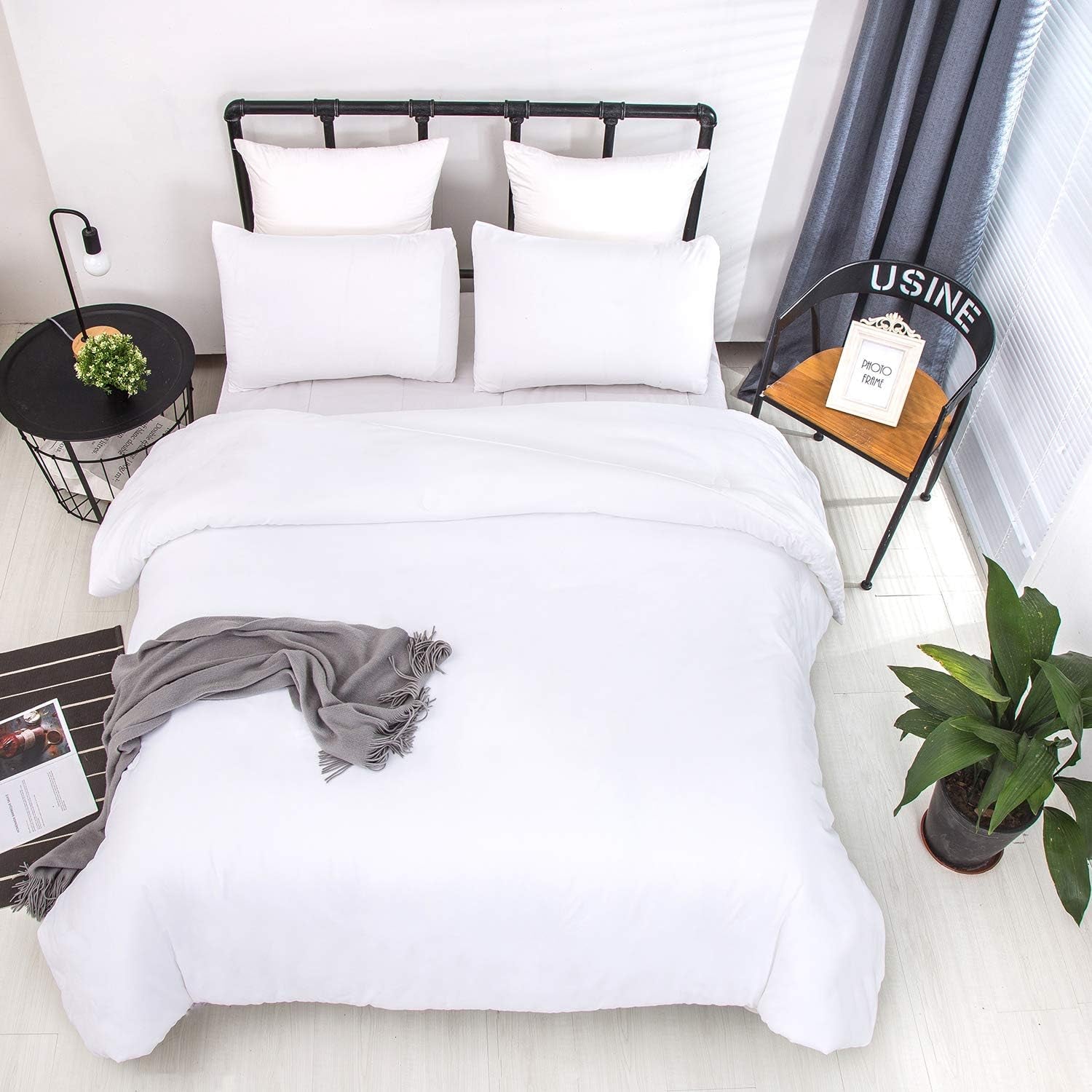 White Queen Size Comforter Sets 3Pcs White Bedding Comforter Sets All Season Soft Bed Comforter Sets Queen Comforter with 2 X Pillowcases