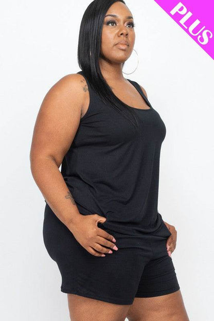 Plus Solid Comfy Tank Top & Shorts Set