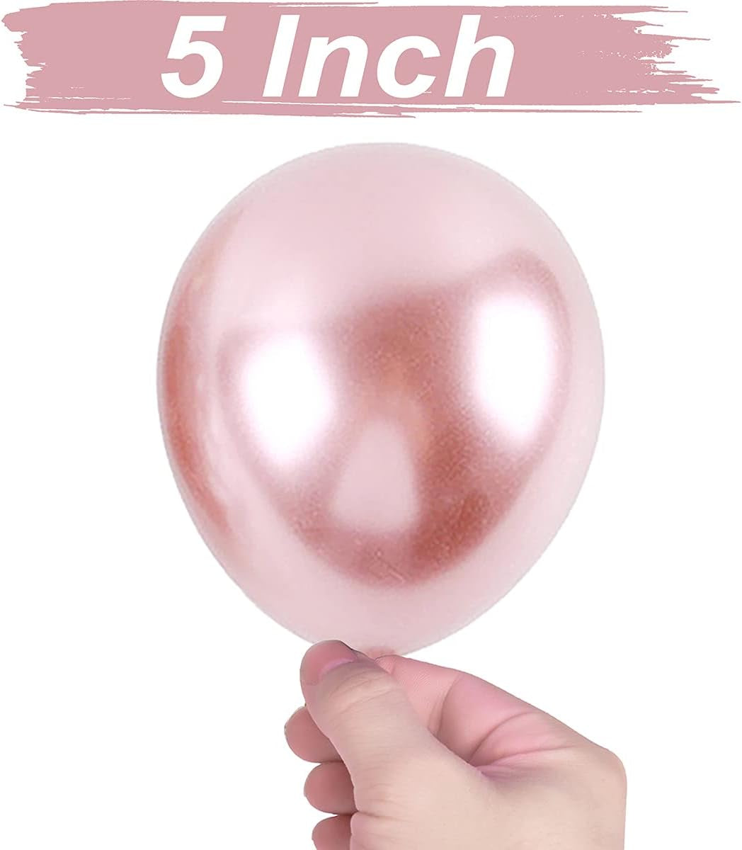 50 Pcs 5 Inch Metallic Rose Gold Balloons, Chrome Rose Gold Balloons for Baby Bridal Shower Rose Gold Birthday Wedding Party Decorations
