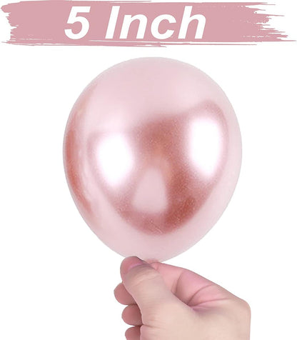 50 Pcs 5 Inch Metallic Rose Gold Balloons, Chrome Rose Gold Balloons for Baby Bridal Shower Rose Gold Birthday Wedding Party Decorations