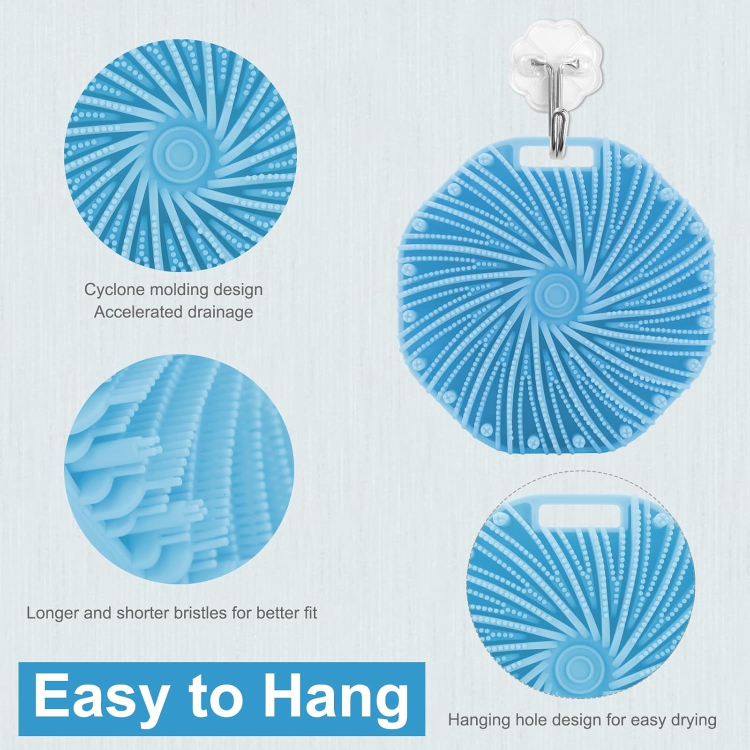 Silicone Body Scrubber, Body Wash Scrubber, Shower Scrubber for Body, Non-Slip Handle for Easy Cleaning, Travel Friendly (Blue)
