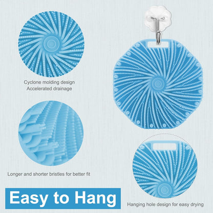 Silicone Body Scrubber, Body Wash Scrubber, Shower Scrubber for Body, Non-Slip Handle for Easy Cleaning, Travel Friendly (Blue)