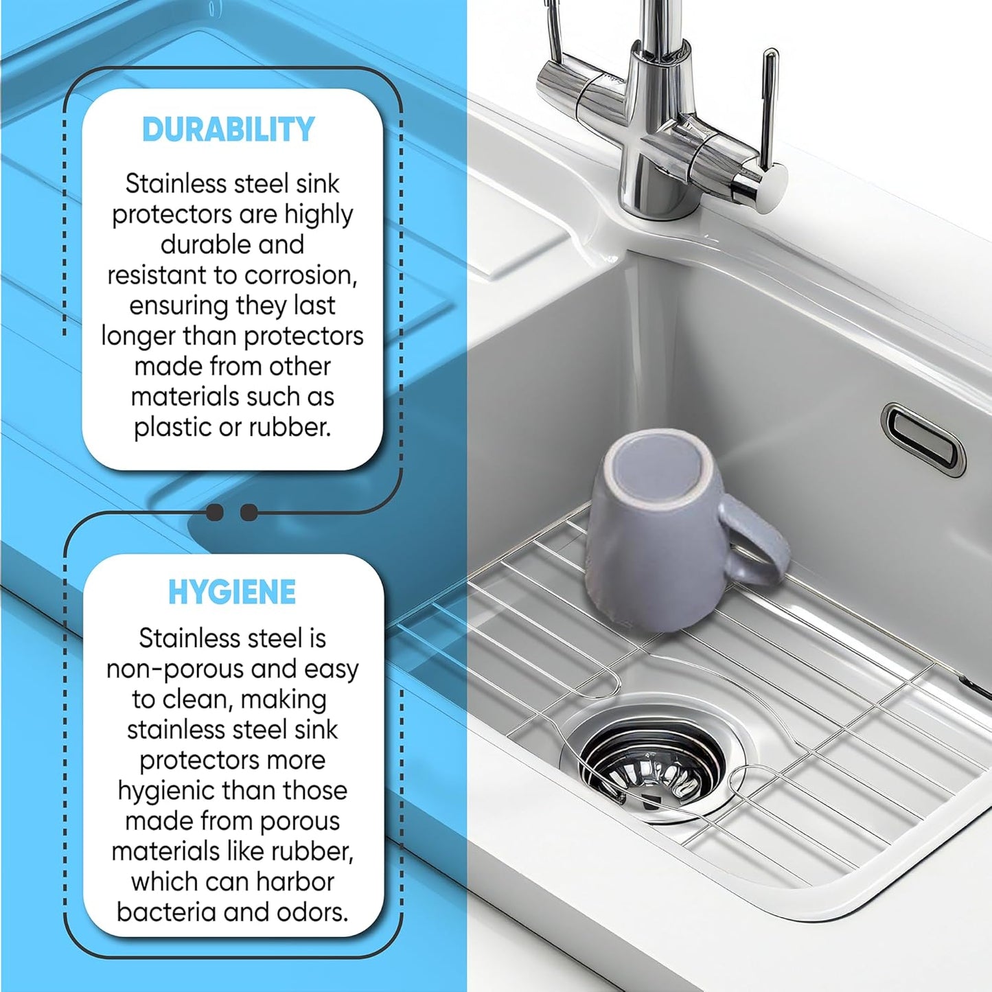 Stainless Steel Sink Protector Mat Premium Stainless Steel Rack for Bottom of Sink Protectors for Kitchen Sinks 23 X 14.4 X 1