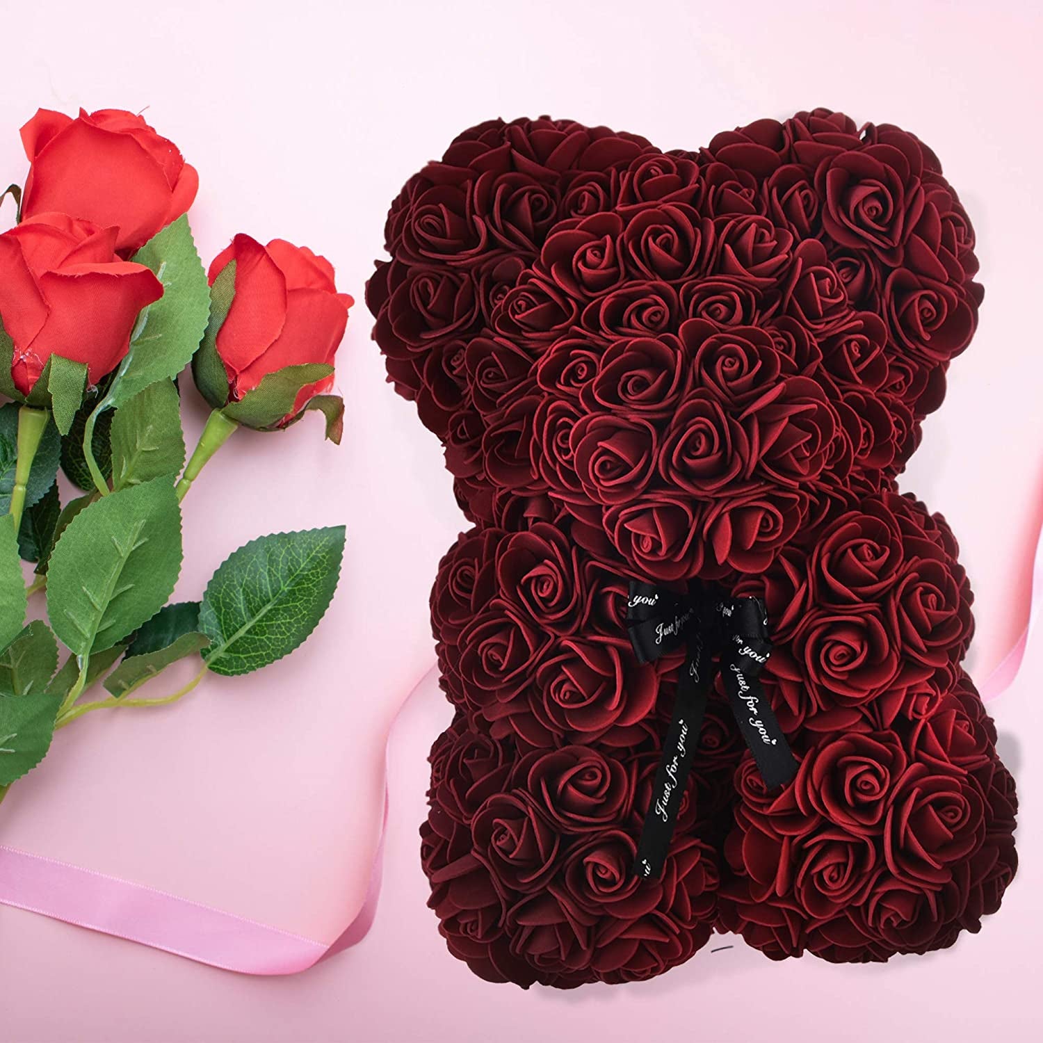 Mother'S Day Rose Bear Gifts for Her, 10 Inch Rose Flower Bear Gifts for Wife Girlfriend, Anniversary Romantic Gift for Her Women, Rose Teddy Bear Birthday Gifts for Her(Burgundy)