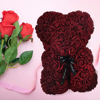 Mother'S Day Rose Bear Gifts for Her, 10 Inch Rose Flower Bear Gifts for Wife Girlfriend, Anniversary Romantic Gift for Her Women, Rose Teddy Bear Birthday Gifts for Her(Burgundy)