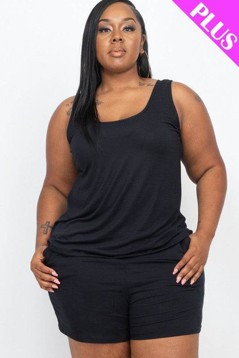 Plus Solid Comfy Tank Top & Shorts Set