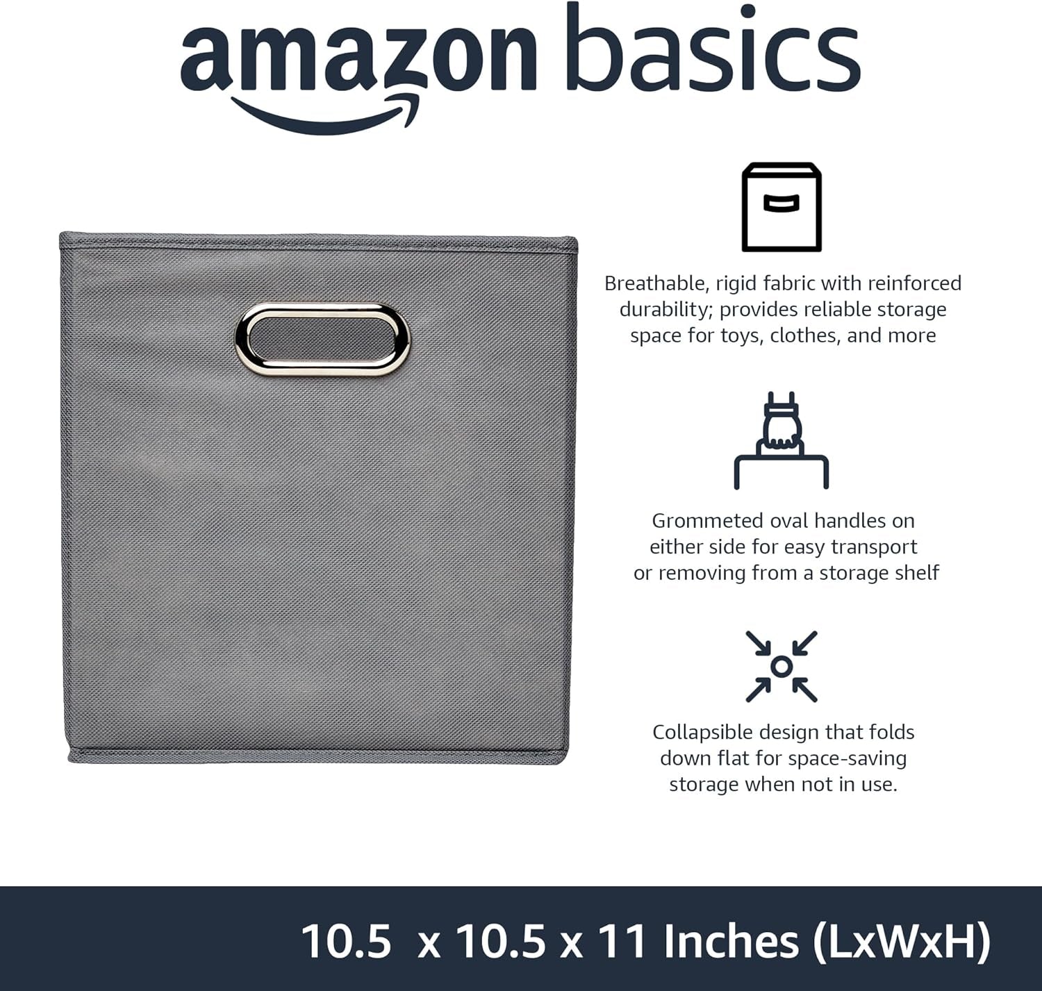 Collapsible Cube Storage Organizer Bins, 6-Pack, 10.5 X 10.5 X 11 Inches, Light Grey