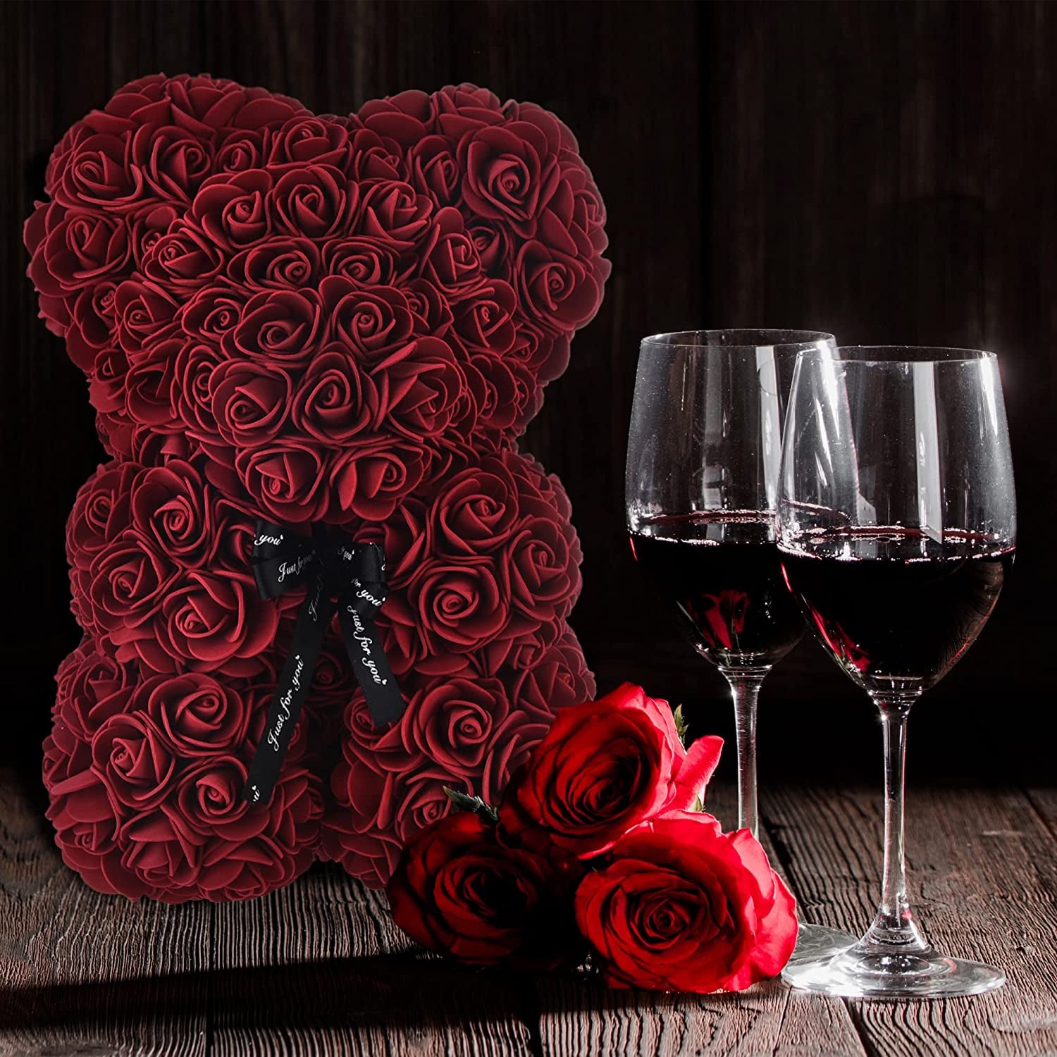 Mother'S Day Rose Bear Gifts for Her, 10 Inch Rose Flower Bear Gifts for Wife Girlfriend, Anniversary Romantic Gift for Her Women, Rose Teddy Bear Birthday Gifts for Her(Burgundy)