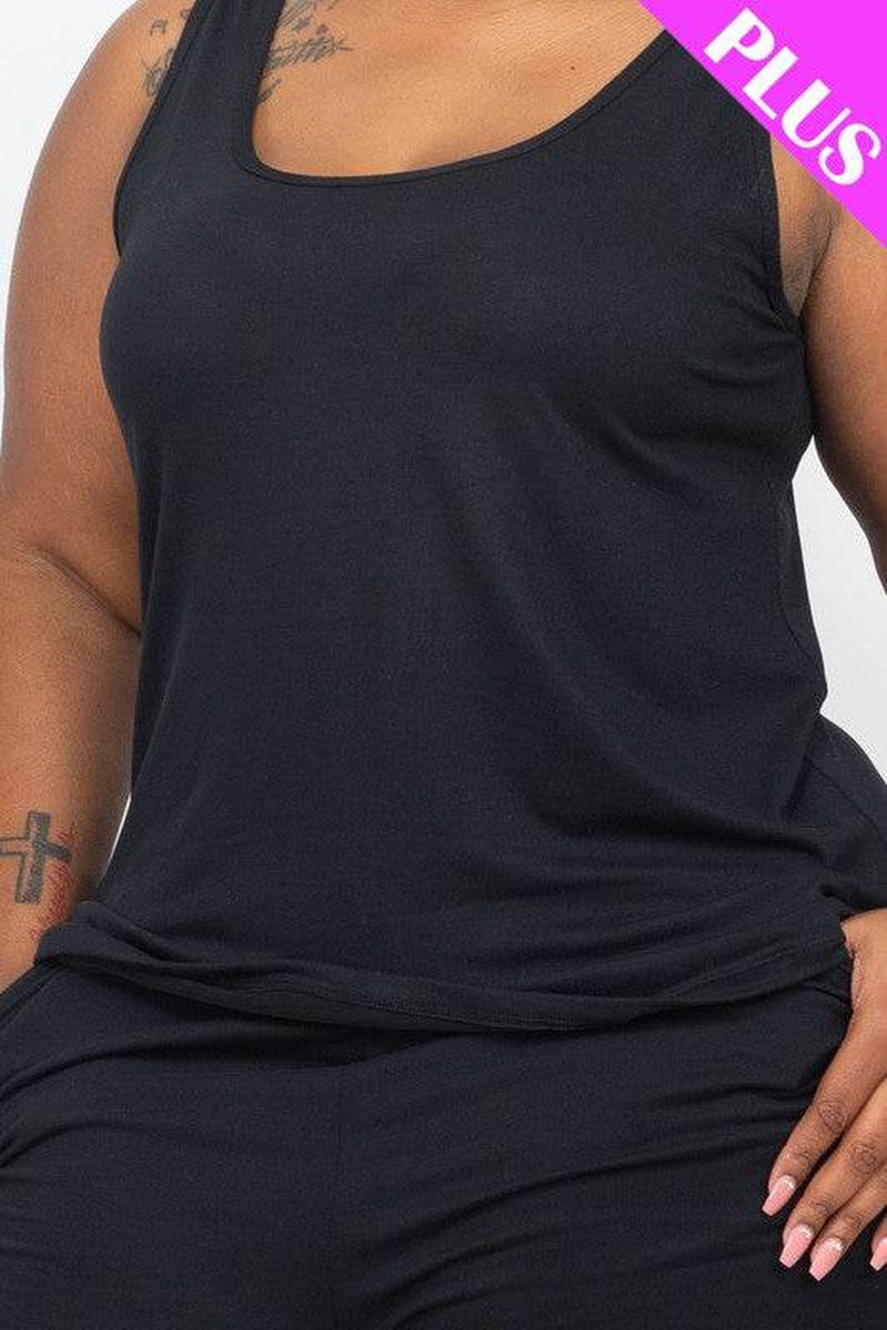 Plus Solid Comfy Tank Top & Shorts Set