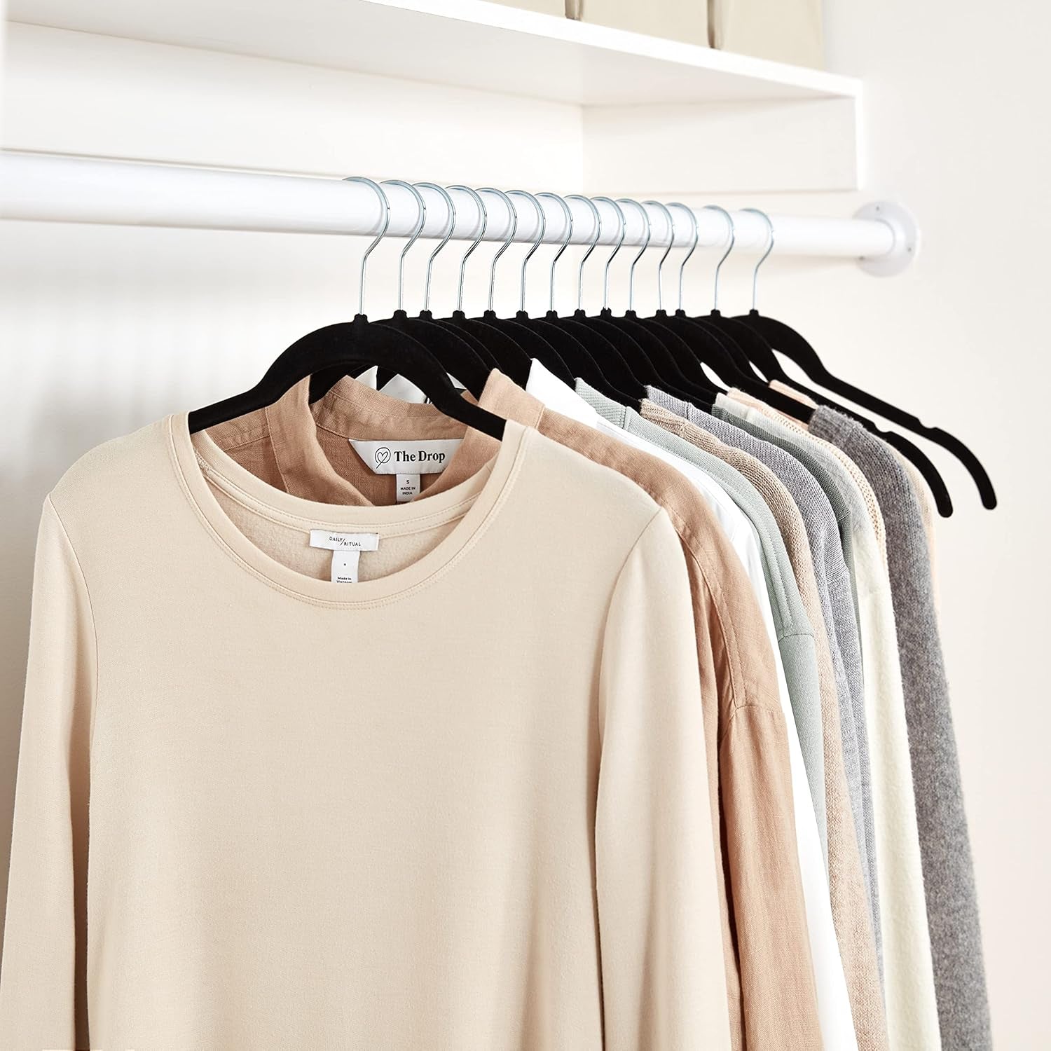 Slim, Velvet, Non-Slip Shirt Clothes Hangers, Pack of 30, Black