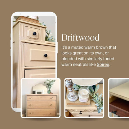 Country Chic All-In-One Chalk Paint for Furniture, Cabinets, Home Decor, Eco-Friendly, Matte Finish, Built-In Primer & Top Coat for Wood, Metal - Driftwood (Brown) - Pint 16 Oz (475 Ml)