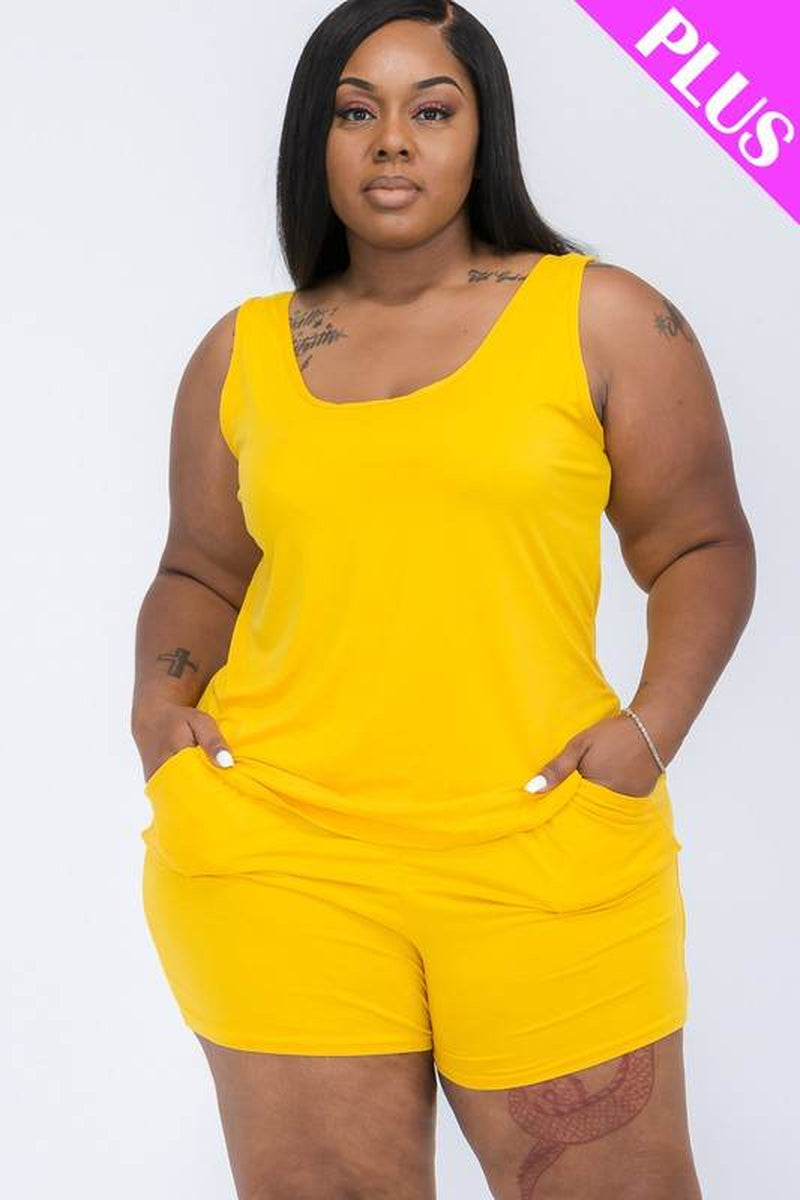 Plus Solid Comfy Tank Top & Shorts Set