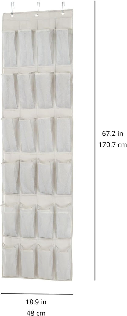 24 Medium Pocket Over-The-Door Hanging Shoe Organizer, Light Grey