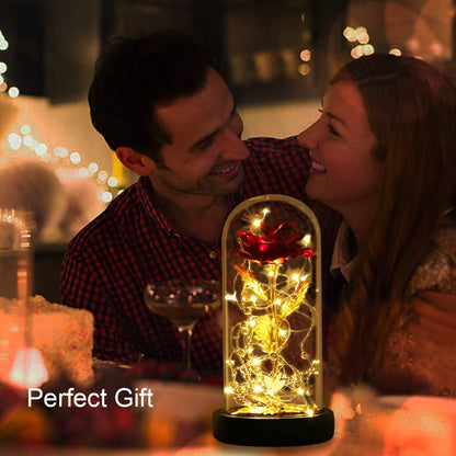 Galaxy Artificial Rose, Colorful Gold Foil Rose Enchanted Flower Rose, Beauty and the Beast Rose (24K Red Rose)