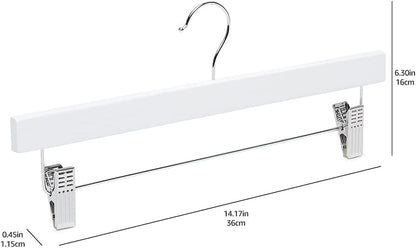 Durable Wooden Pants and Skirt Hangers with Clips - White, 10-Pack