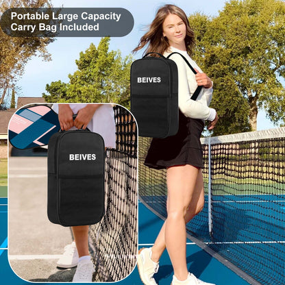 Pickleball Paddles Set of 4 with 4 Balls & Carry Bag - Lightweight 7.9Oz Fiberglass Racket, Non-Slip Comfort Grip, for Men & Women