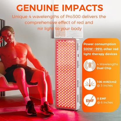 Red Light Therapy Device, 4 Wavelengths Full Body Infrared Red Light Therapy, Elite Grade Dual Chip 300 Leds, High Power Panel for Pain Relief, Muscle, Skin, Energy. 500W. Modular Design.