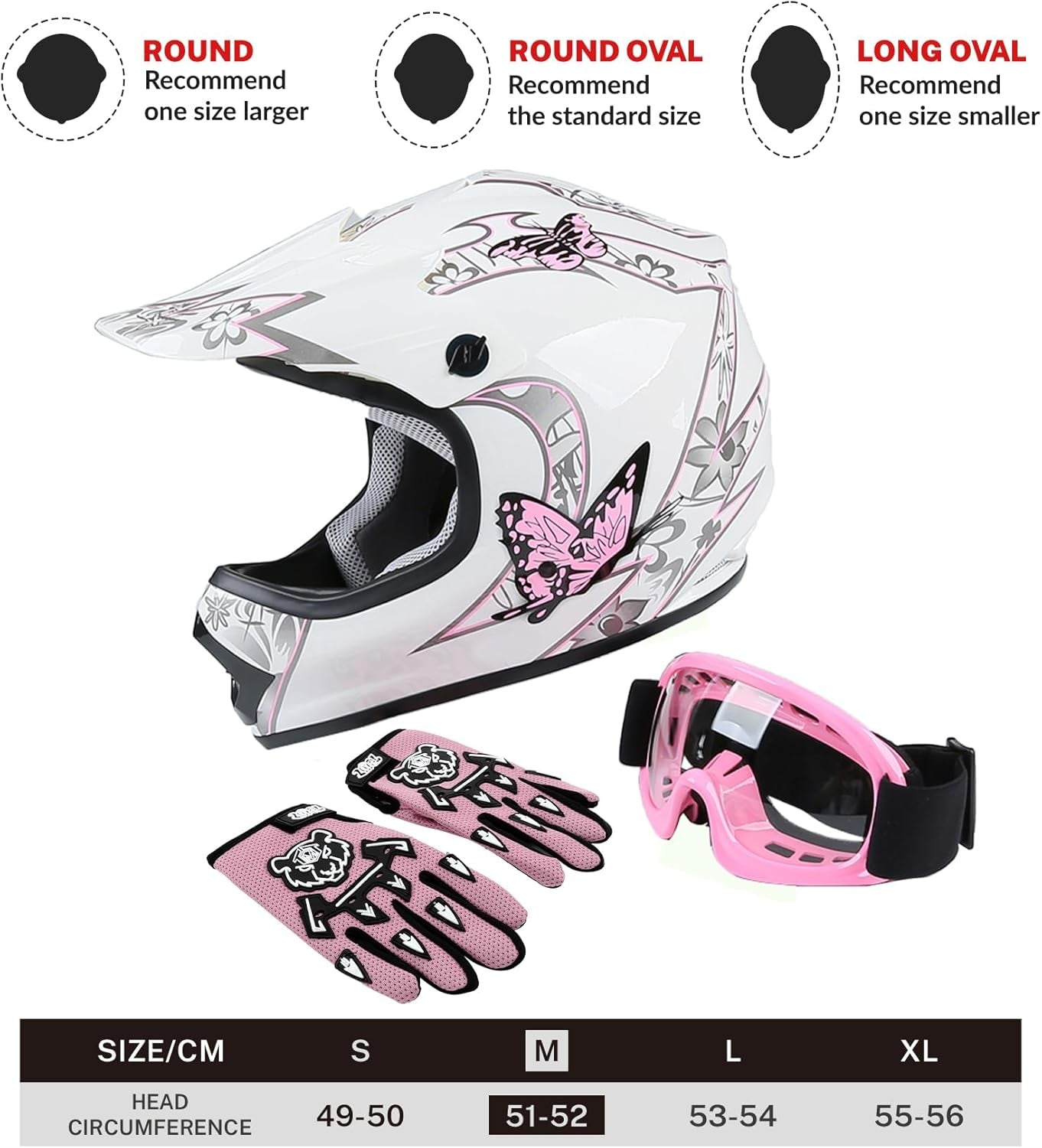 DOT Youth Kids Four Wheeler Girls Riding Helmets Motocross ATV Helmets Offroad Street Dirt Bike Go-Kart BMX MX Full Face Helmet Pink Butterfly Medium Size