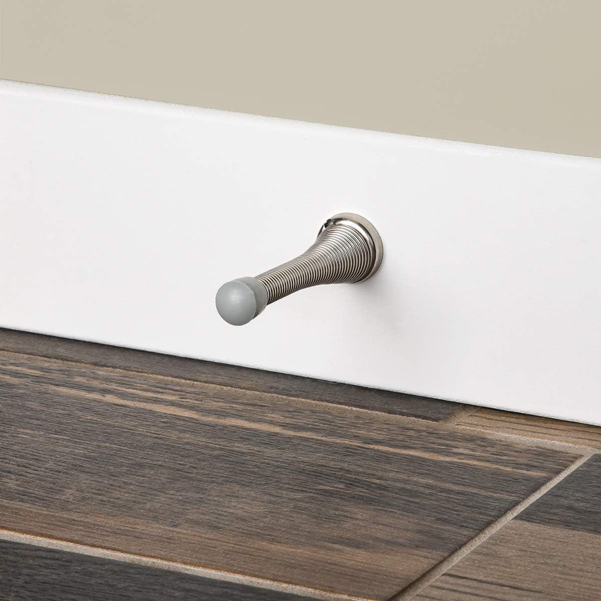 Spring Door Stopper, Brushed Nickel, with Rubber Bumper Tips, 12-Pack