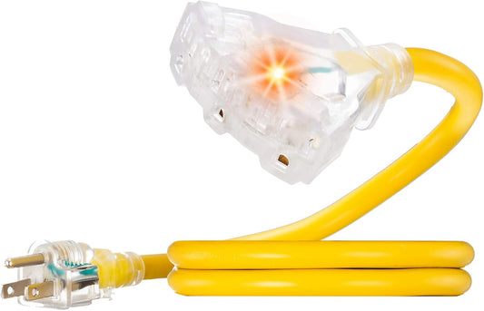 Power Cord Splitter, VCZHS UL Listed Heavy Duty Extension Cord 12 Gauge Extension Cord Outlet Power Splitter SJTW Lighted Triple Outlet 1 to 3 Power Cord Splitter 12/3 Extension Cord 3-Outlet