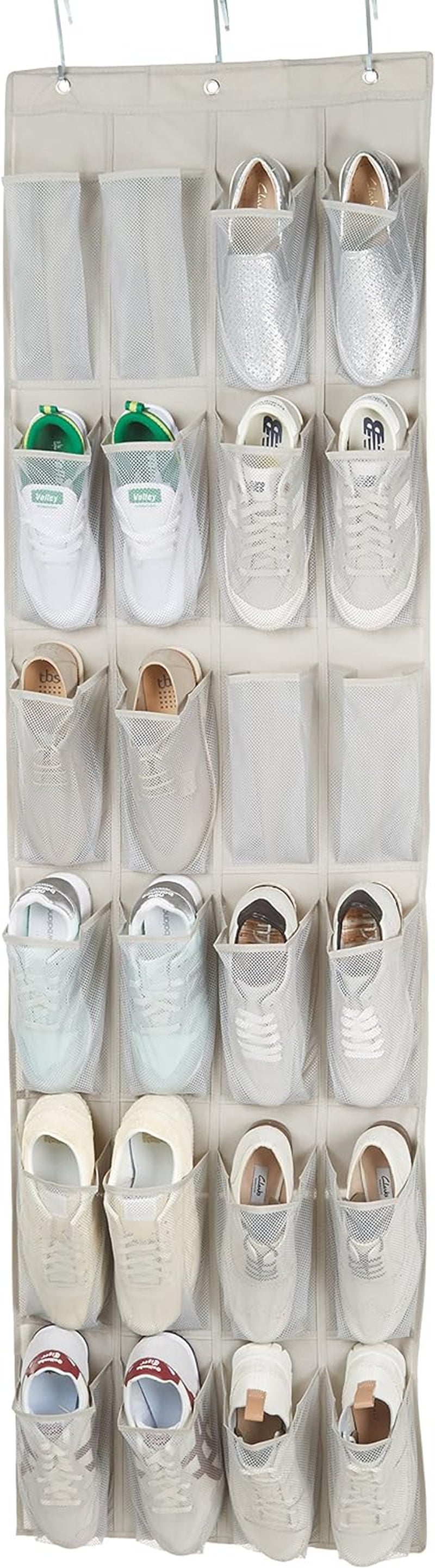 24 Medium Pocket Over-The-Door Hanging Shoe Organizer, Light Grey