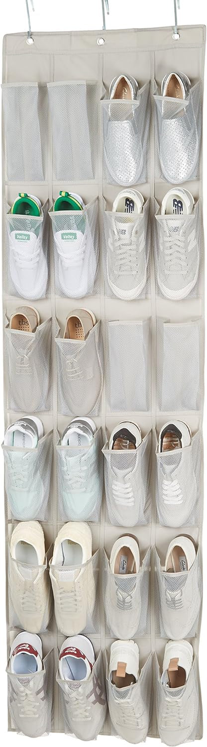 24 Medium Pocket Over-The-Door Hanging Shoe Organizer, Light Grey