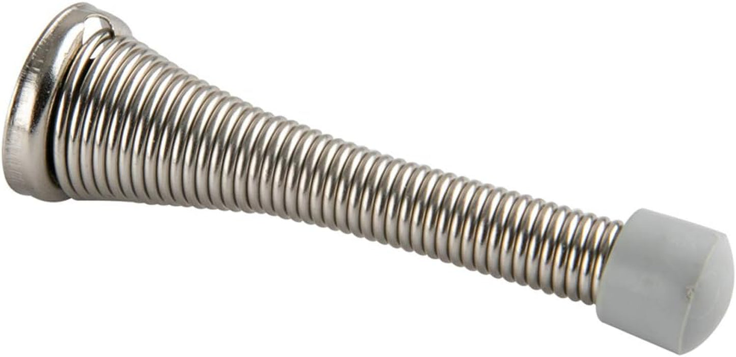Spring Door Stopper, Brushed Nickel, with Rubber Bumper Tips, 12-Pack