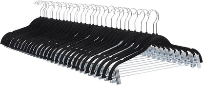 Velvet, Non-Slip Skirt Clothes Hangers with Clips, Organize Pants and Skirts, Black/Silver, Pack of 24