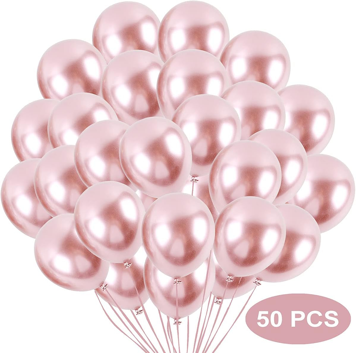50 Pcs 5 Inch Metallic Rose Gold Balloons, Chrome Rose Gold Balloons for Baby Bridal Shower Rose Gold Birthday Wedding Party Decorations
