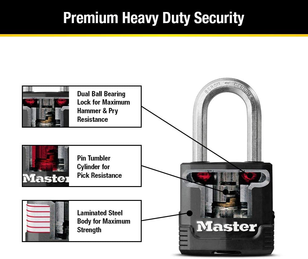 Magnum Heavy Duty Outdoor Padlock with Key, Weather Resistant Body and Cut Resistant Shackle Make Lock Perfect for Fences, Gates, Sheds, M115XDLF
