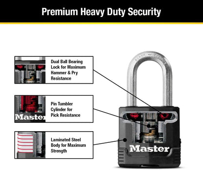 Magnum Heavy Duty Outdoor Padlock with Key, Weather Resistant Body and Cut Resistant Shackle Make Lock Perfect for Fences, Gates, Sheds, M115XDLF