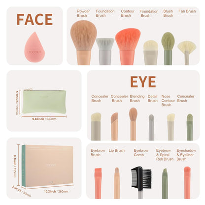 Makeup Brushes 17 Pcs with Makeup Bag and Makeup Sponge and Brush Protector Morandi Makeup Brush Set Premium Synthetic Hair Makeup Brush Wooden Handle Gift Box