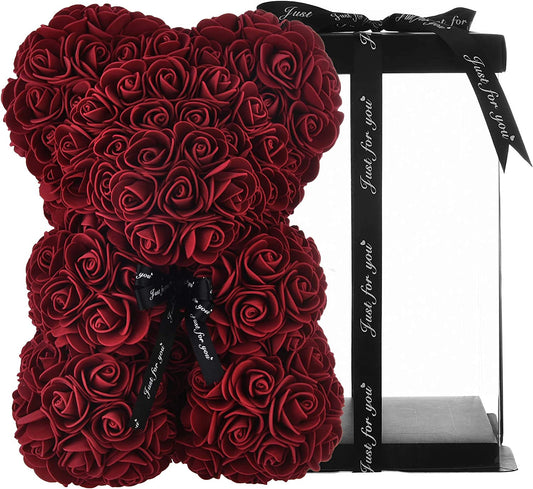 Mother'S Day Rose Bear Gifts for Her, 10 Inch Rose Flower Bear Gifts for Wife Girlfriend, Anniversary Romantic Gift for Her Women, Rose Teddy Bear Birthday Gifts for Her(Burgundy)