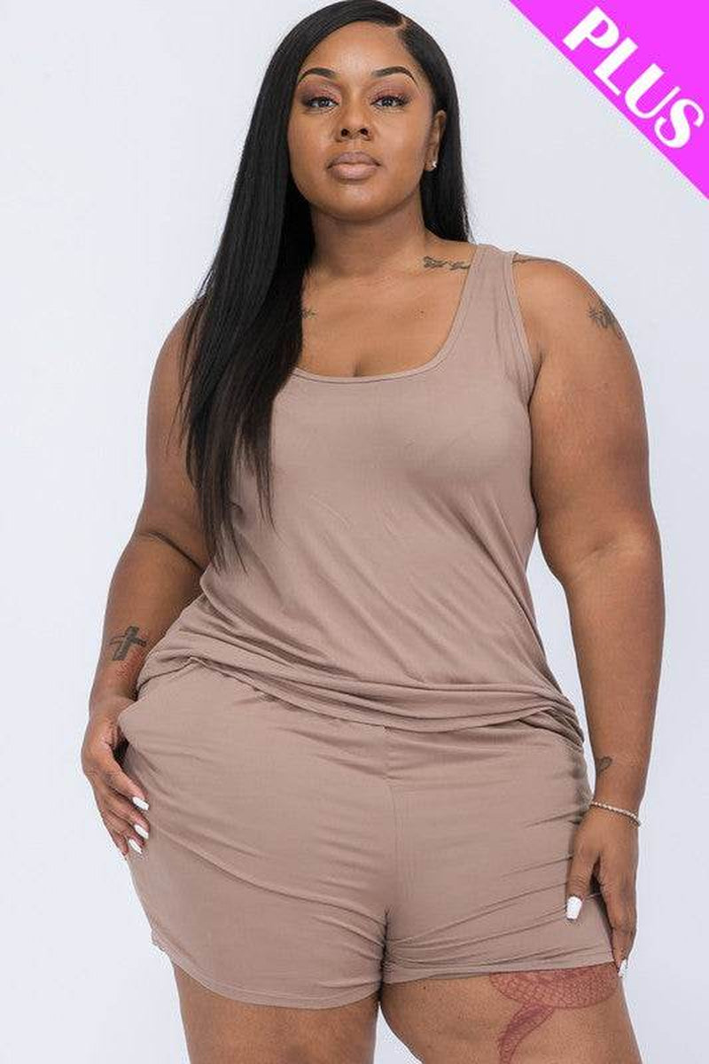 Plus Solid Comfy Tank Top & Shorts Set