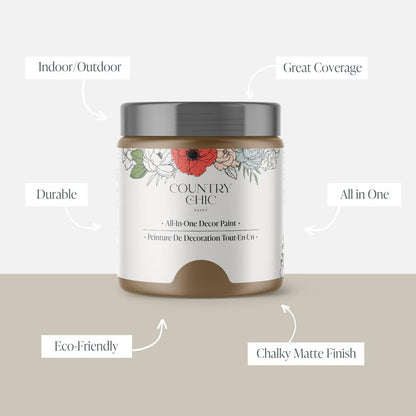 Country Chic All-In-One Chalk Paint for Furniture, Cabinets, Home Decor, Eco-Friendly, Matte Finish, Built-In Primer & Top Coat for Wood, Metal - Driftwood (Brown) - Pint 16 Oz (475 Ml)