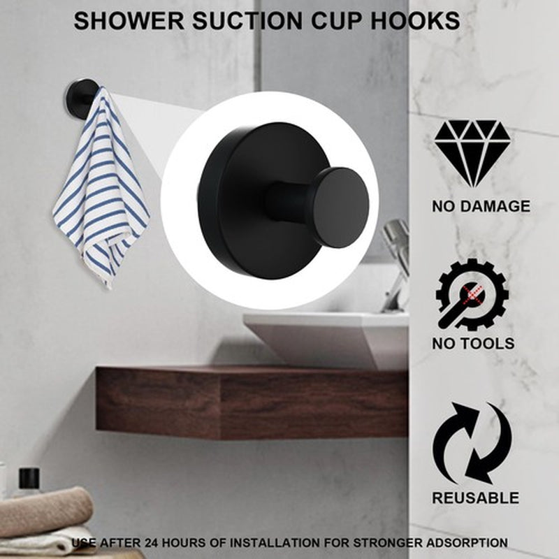 Demitumon 2 Pack Matte Black Suction Cup Shower Towel Hooks Heavy Duty Bathroom