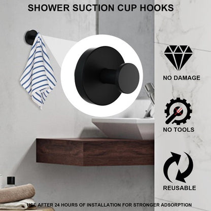 Demitumon 2 Pack Matte Black Suction Cup Shower Towel Hooks Heavy Duty Bathroom